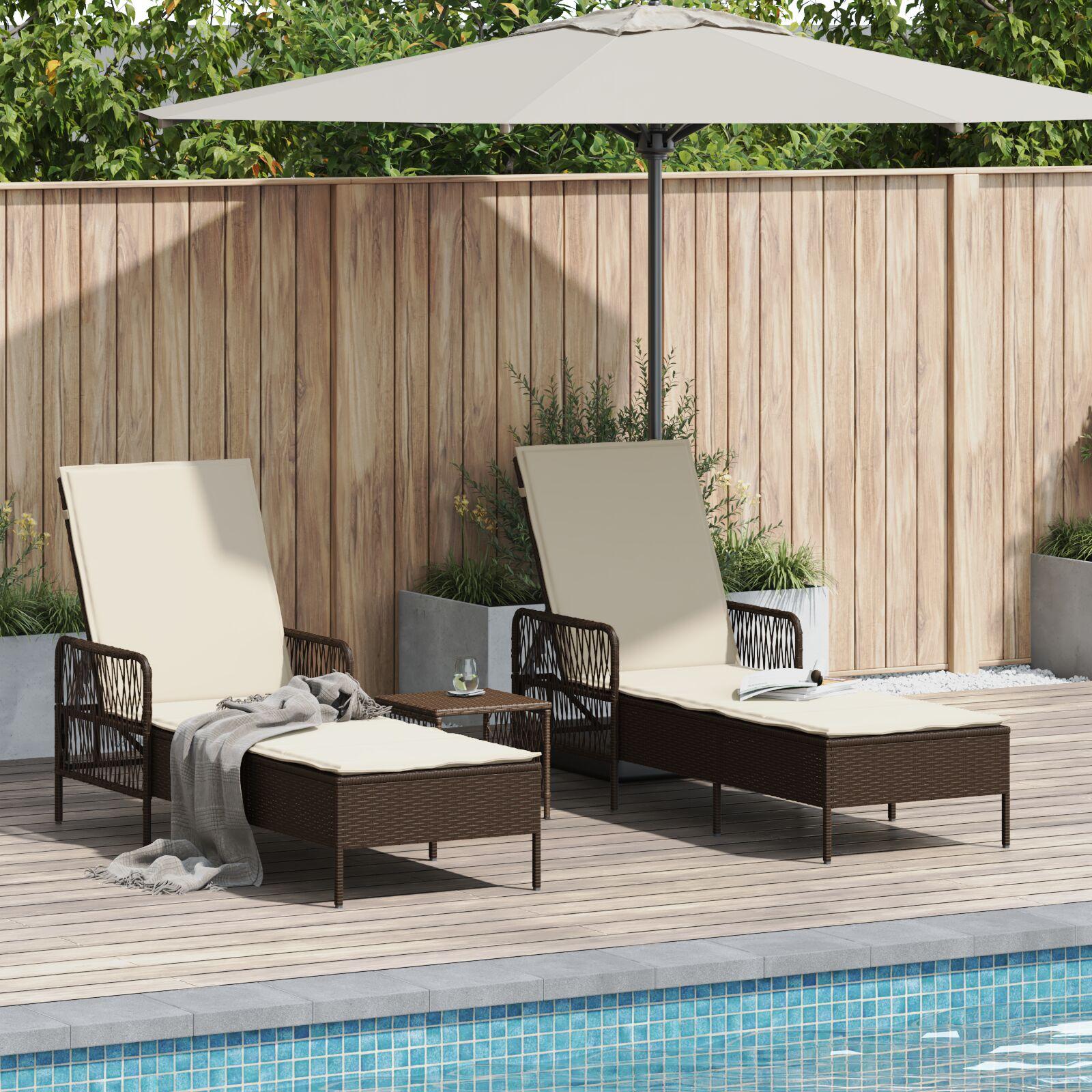 Liggestol med pude 2 stk Brun 35 x 35 x 32cm polyrattan