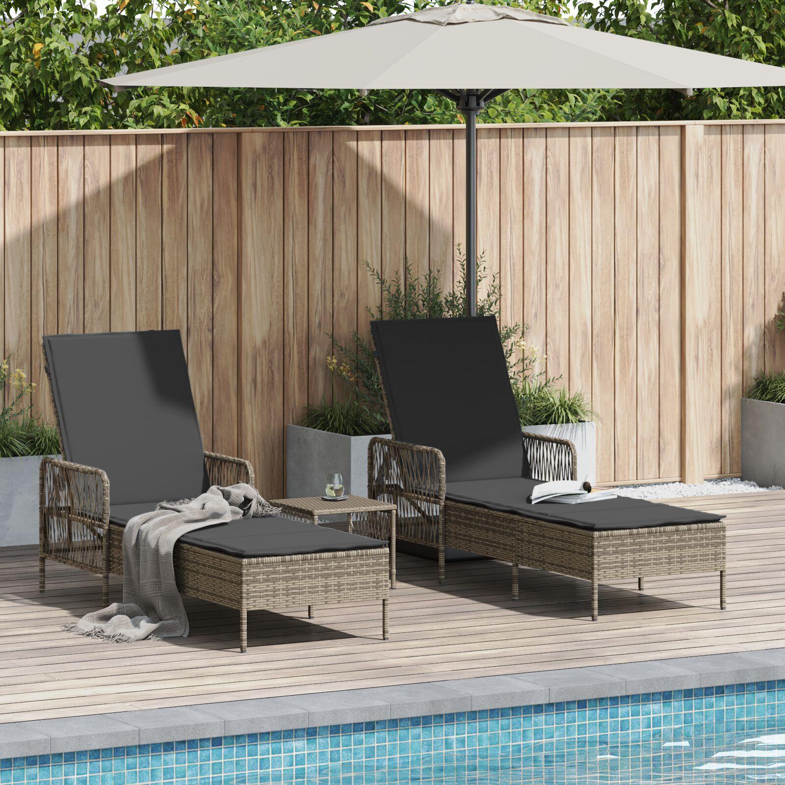 Liggestol med pude 2-person 2 stk Grå 35 x 35 x 32cm polyrattan