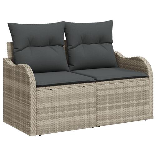 2-personers have sofa med opbevaring og puder lys grå poly rattan
