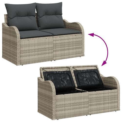 2-personers have sofa med opbevaring og puder lys grå poly rattan