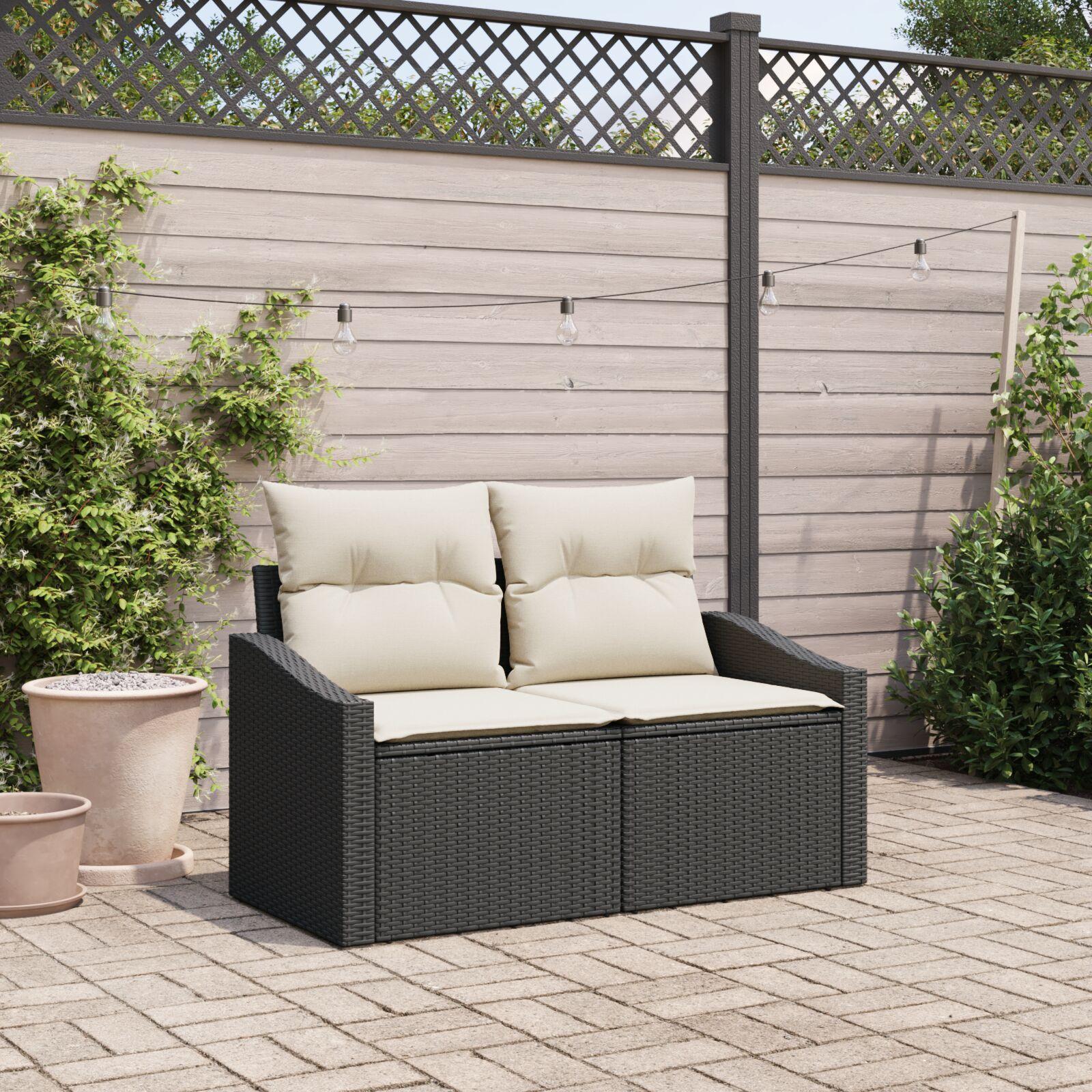 Havemøbelsofa med pude Sort 123 x 62 x 69cm polyrattan