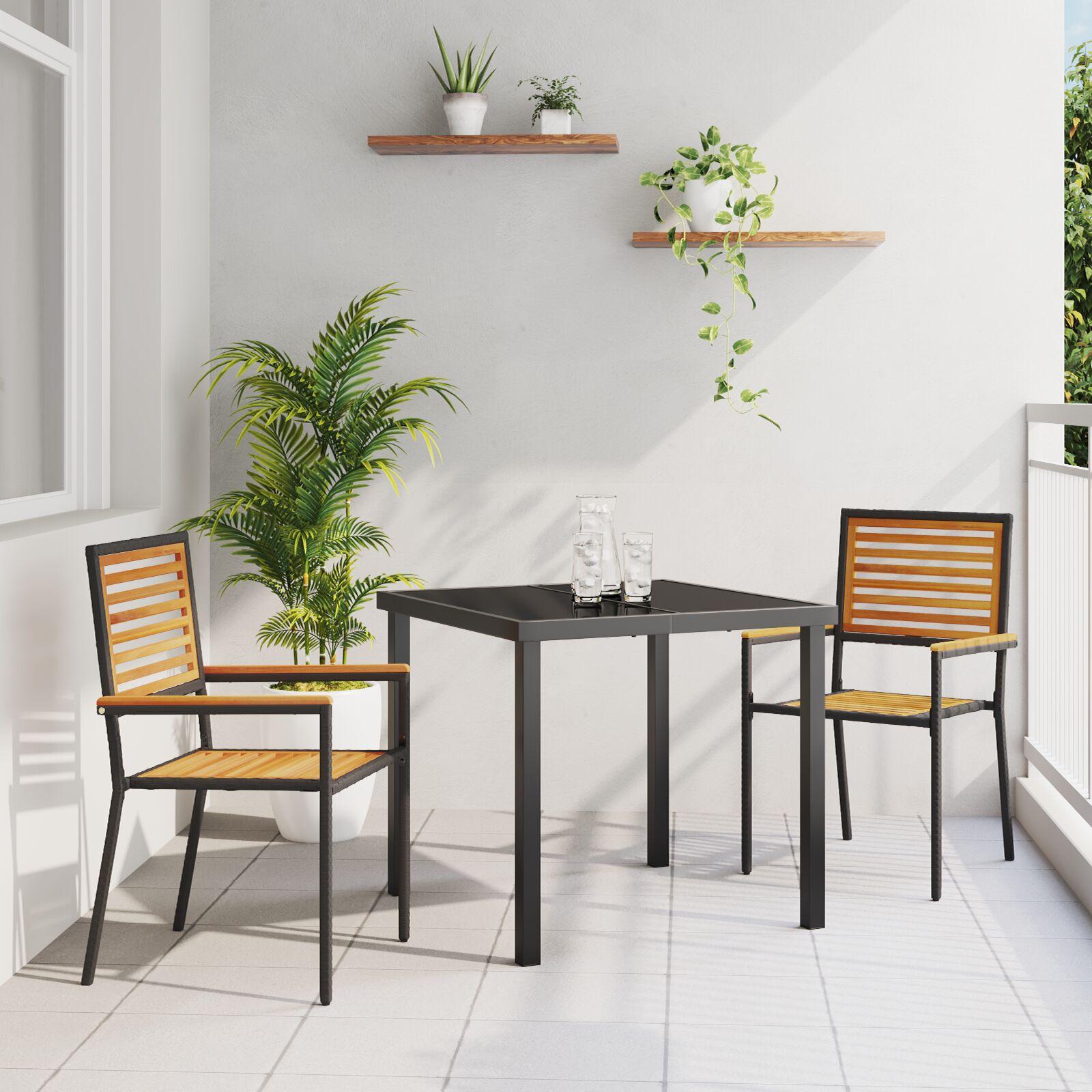 Have stabelstole 2 stk Brun og sort Solid akacietræ, PE rattan