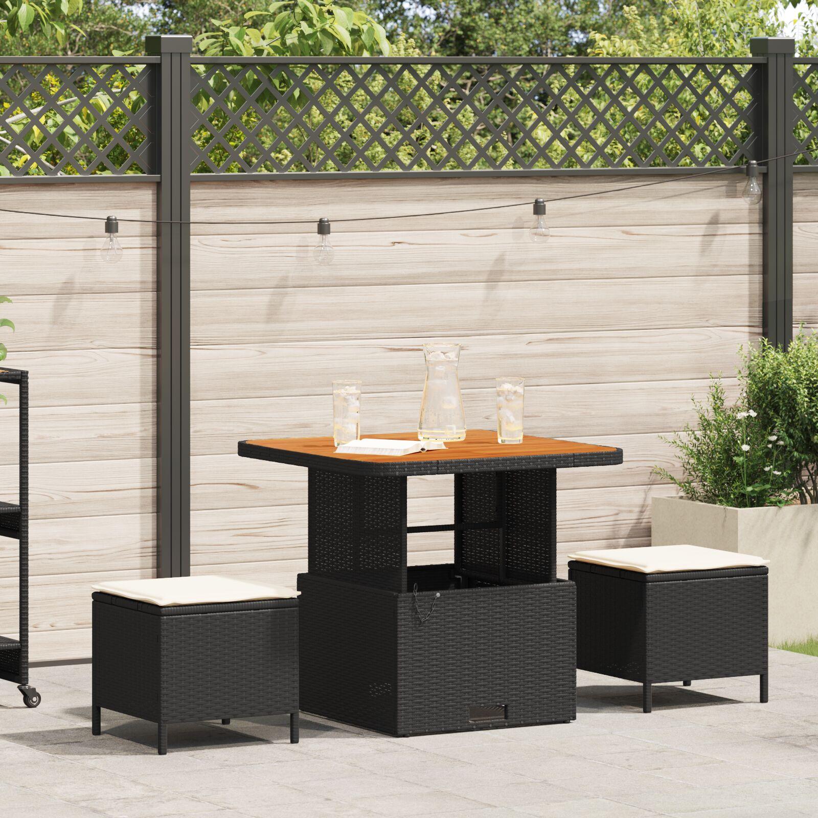Have spisebordssæt i sort polyrattan med akacietræ - 2 pladser