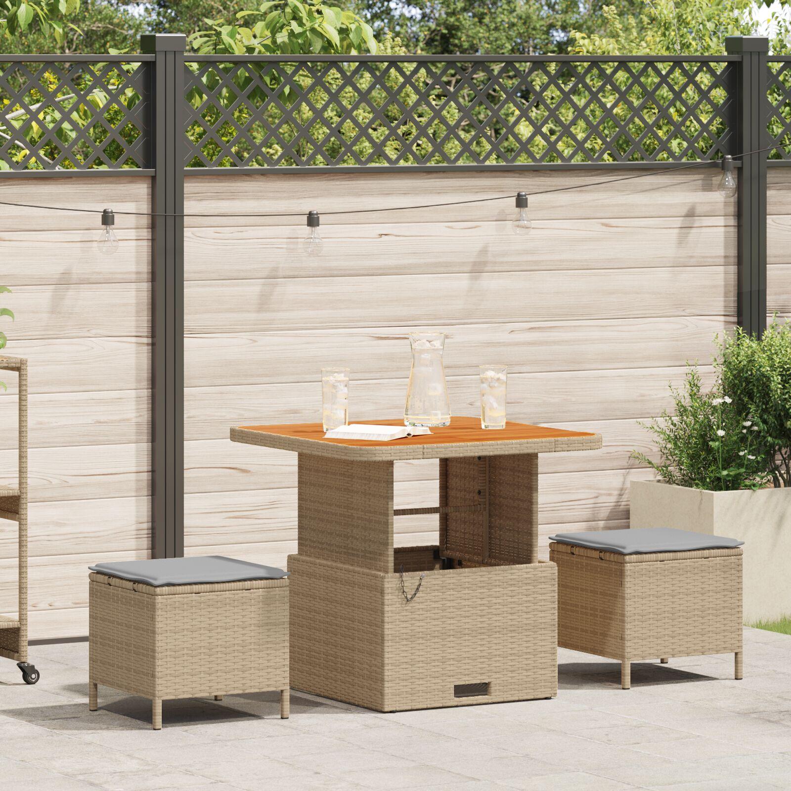 Have spisebordssæt i beige polyrattan med akacietræ - 2 pladser