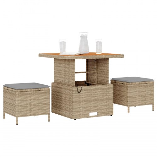 3-delt have spisesæt med puder Beige Poly Rattan Akacie