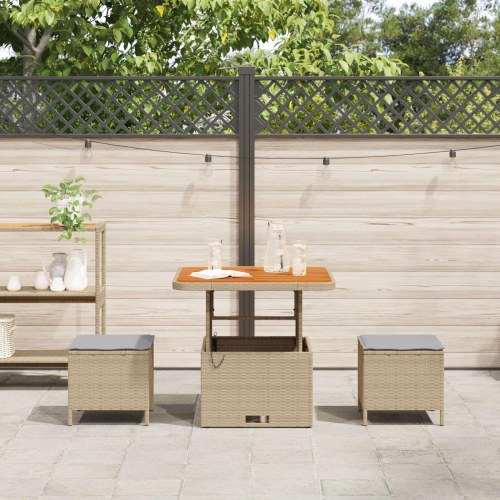3-delt have spisesæt med puder Beige Poly Rattan Akacie
