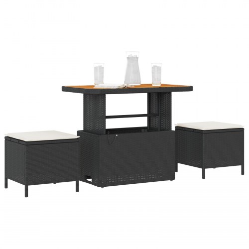 3-delts have spisebord sæt med puder sort poly rattan akacie