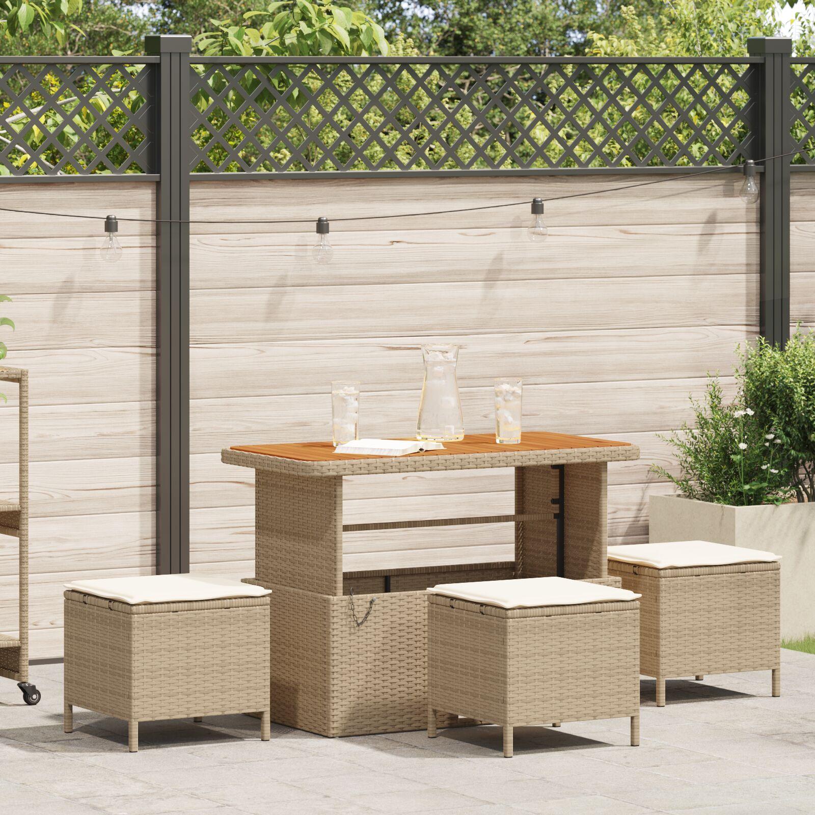 Have spisebordssæt i beige polyrattan med akacietræ - 5 dele