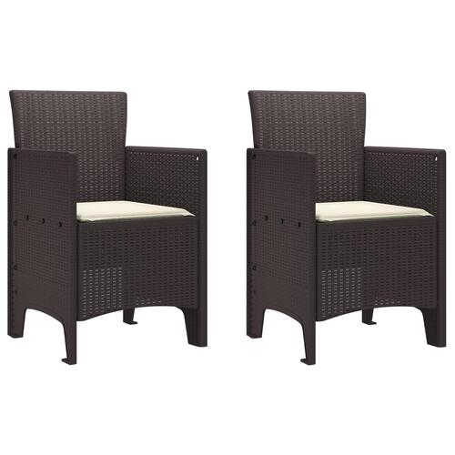 Havestole med Puder 2 stk Brun Poly Rattan