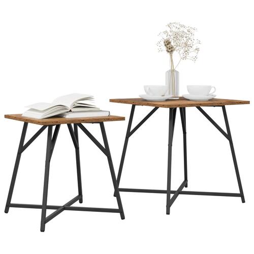 Sidebord 2 stk. Genbrugs træ, konstrueret træ og metal