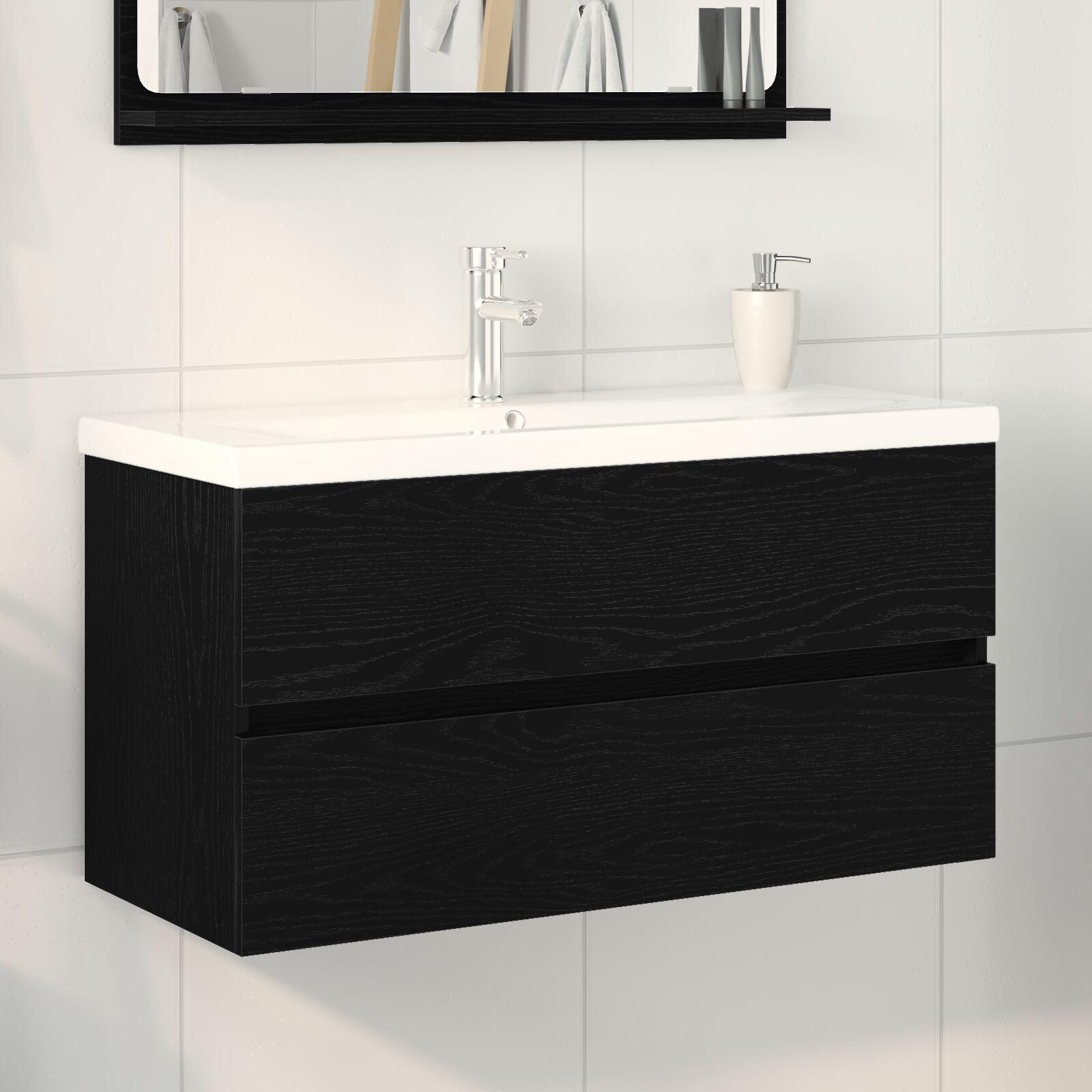 Badeværelsesskabsunder Sort eg 90 x 39 x 62 cm Konstrueret træ