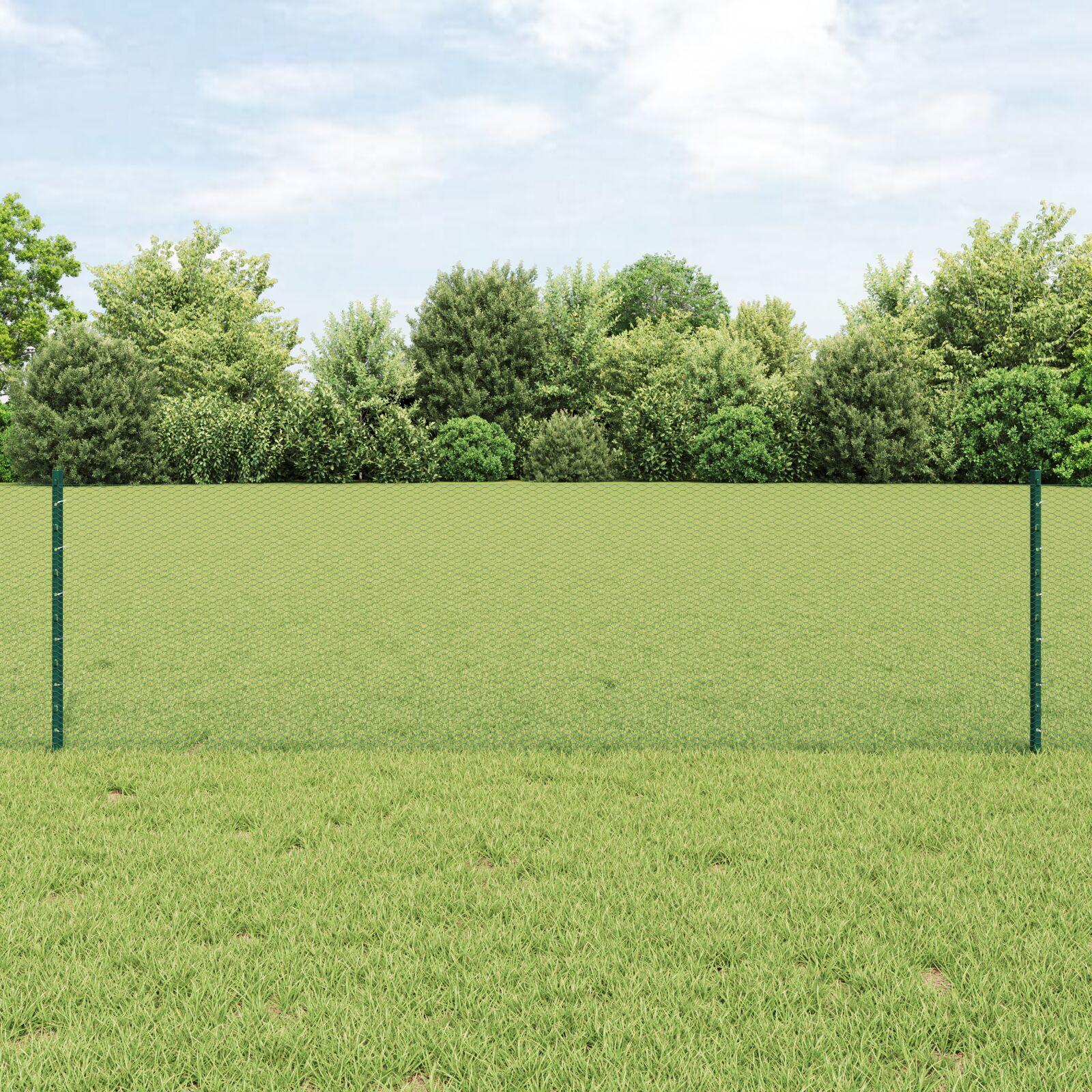 vidaXL Sekskantet hegn med stolpe 25 x 0,6 m PVC-belagt stål Grøn Mesh