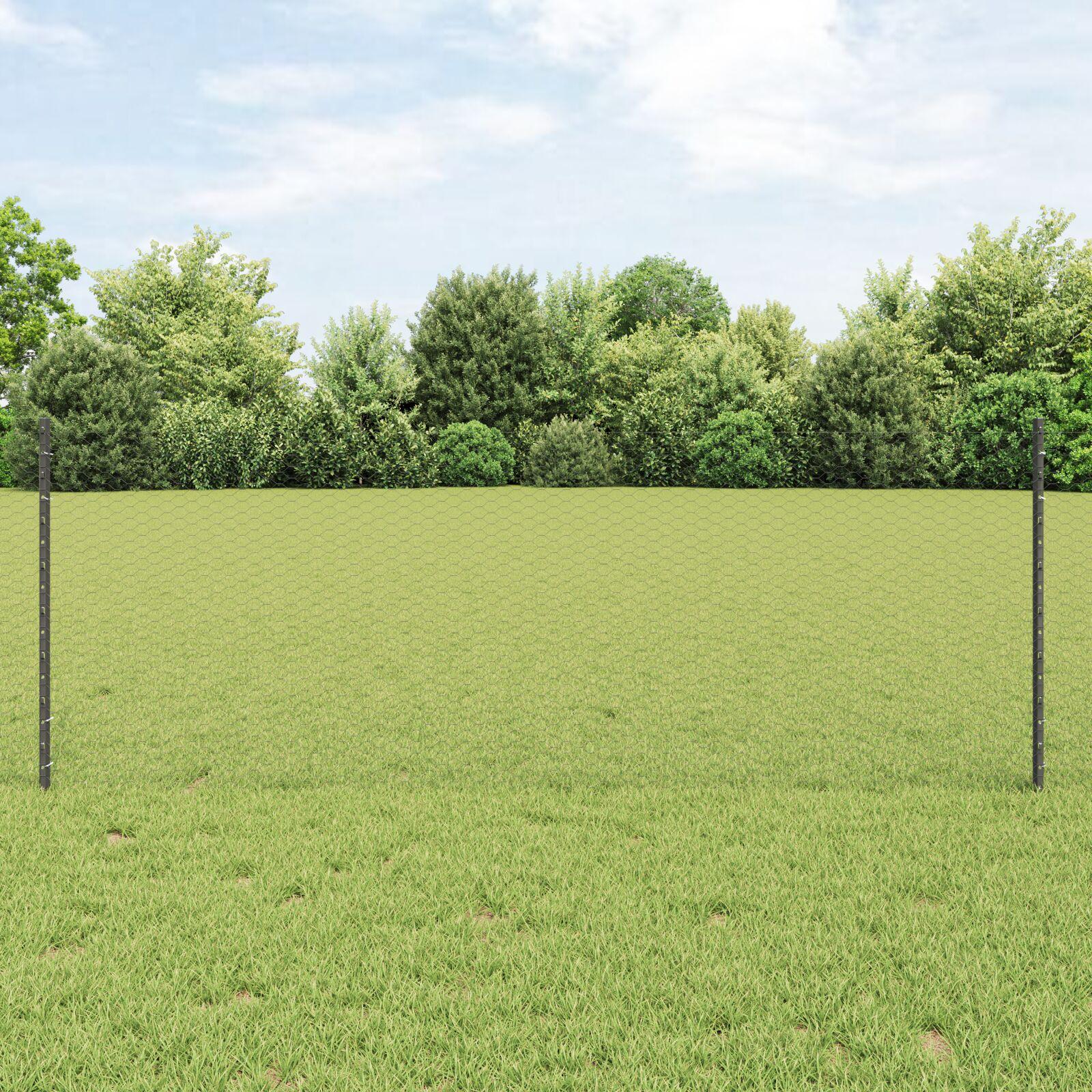 vidaXL Sekskantet hegn med stolpe 100 x 0,8 m PVC-belagt stål Grå Mesh