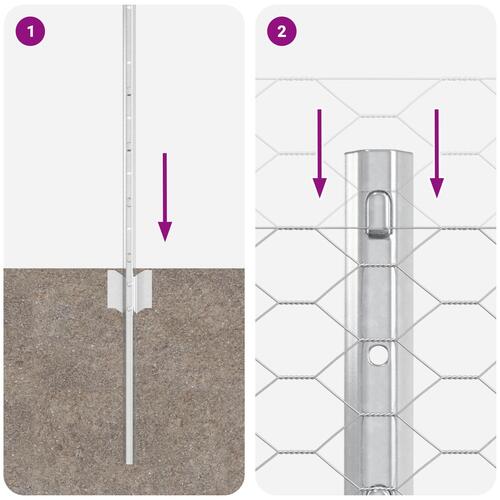 Hegnspæle 11 stk U-kanal 80 cm galvaniseret stål, sekskantet hegn 0,8x50 m galvaniseret stål