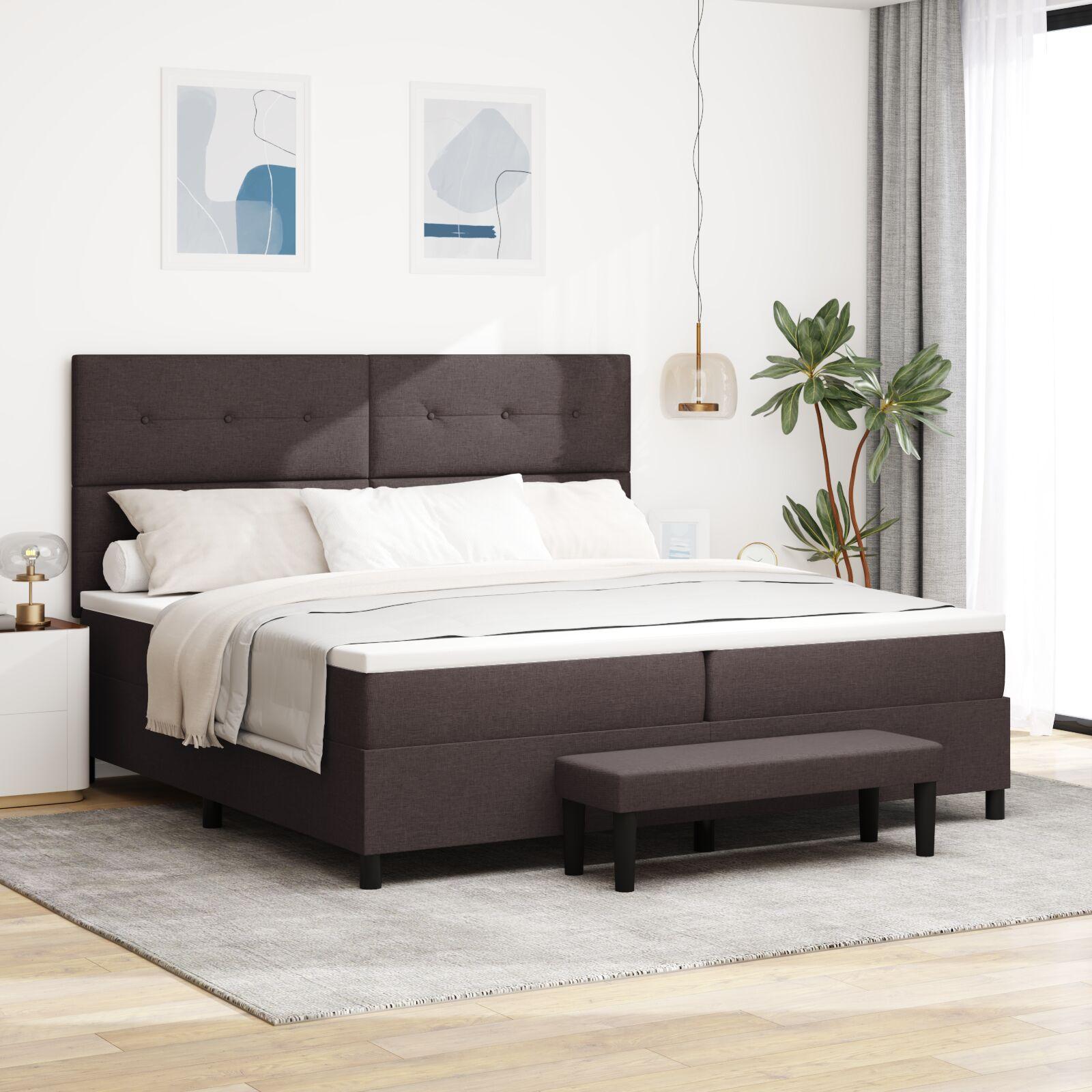 Box Spring Seng Med Madras & Bænk Mørk Brun 200x200 Cm Stof