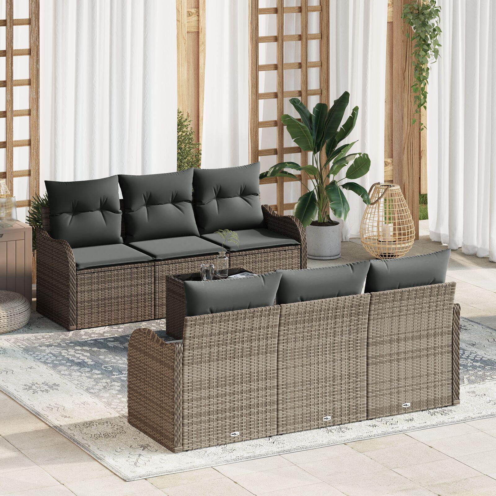 Havesofa Sæt med pude 7 stk Grå 55 x 55 x 37 cm Poly rattan