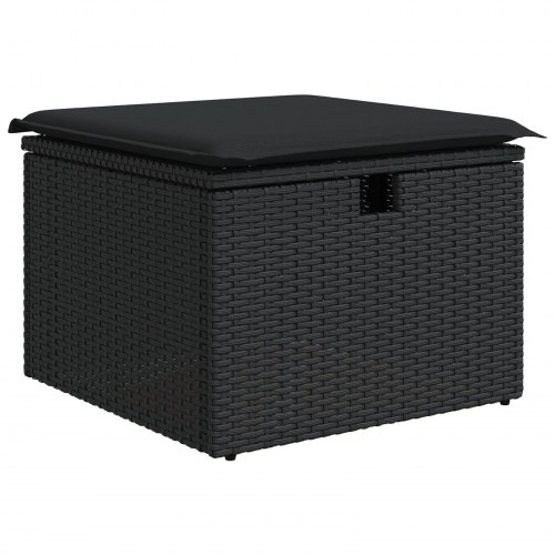 4 Stykker Havesofa Sæt med Puder Sort Poly Rattan, 2-Sæders Havesofa med Opbevaring & Puder Sort Poly Rattan