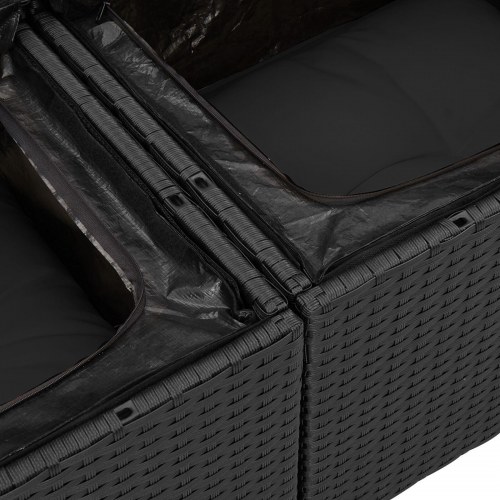 4 Stykker Havesofa Sæt med Puder Sort Poly Rattan, 2-Sæders Havesofa med Opbevaring & Puder Sort Poly Rattan