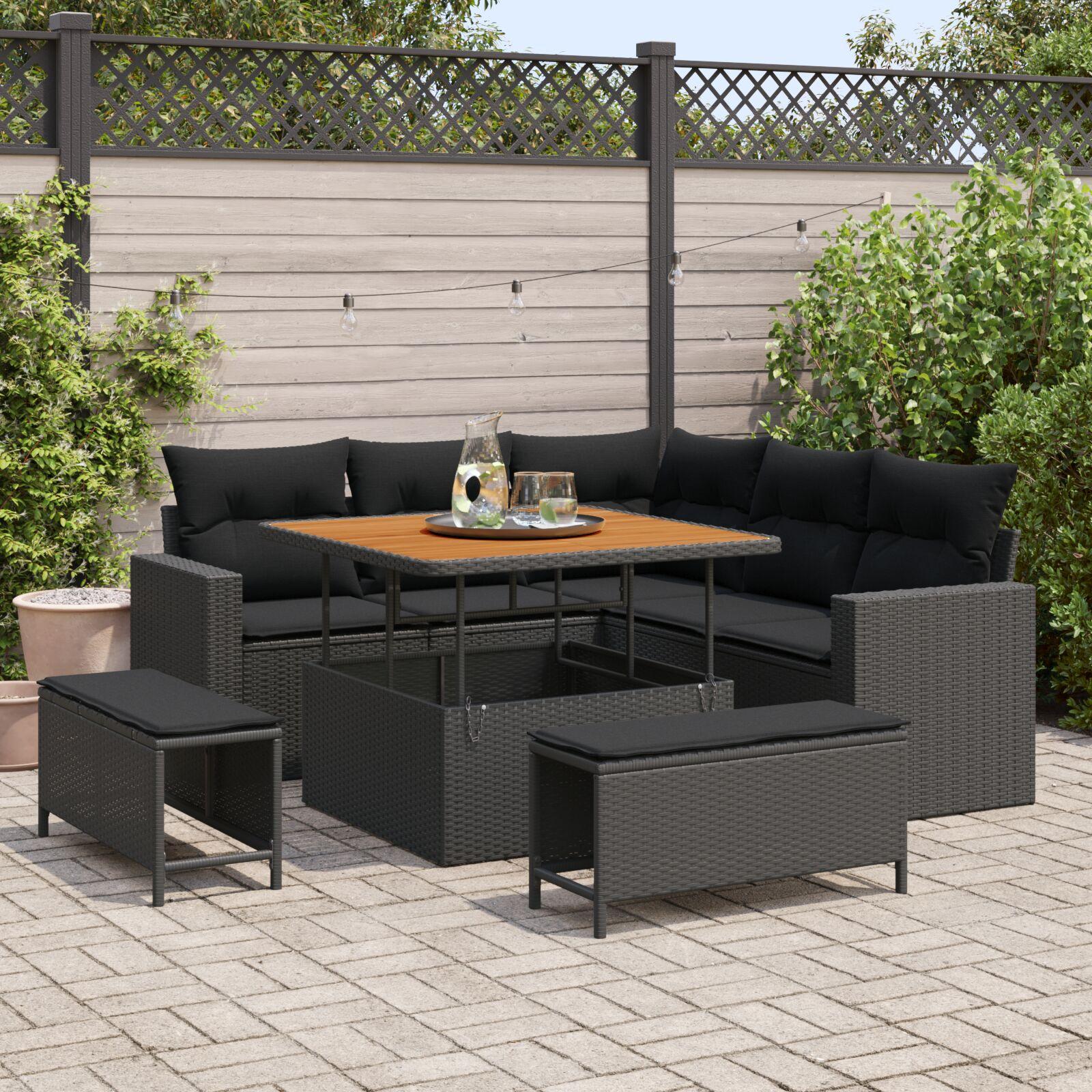 Havesofa Sæt 8 stk Sort polyrattan