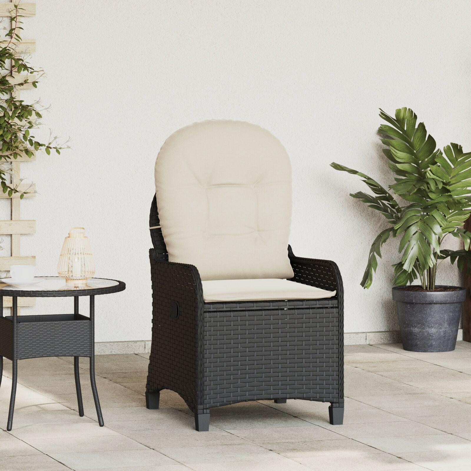 Recliner Stol med Pude Sort Poly Rattan