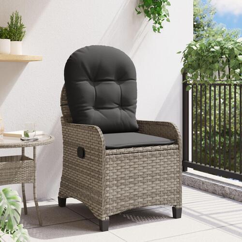 Recliner Stol med Pude Grå Poly Rattan