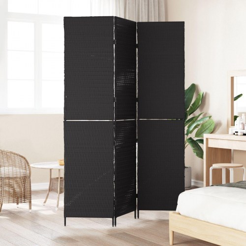 Rumdeler 3 Paneler Sammenfoldelig Sort 146x180 cm Poly Rattan