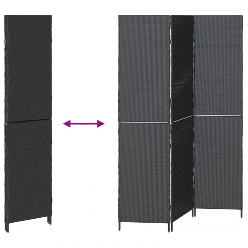Rumdeler 3 Paneler Sammenfoldelig Sort 146x180 cm Poly Rattan