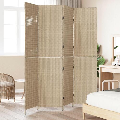 Rumsdivider Beige Træ, Stof 4 paneler, 200 cm højde Foldbar
