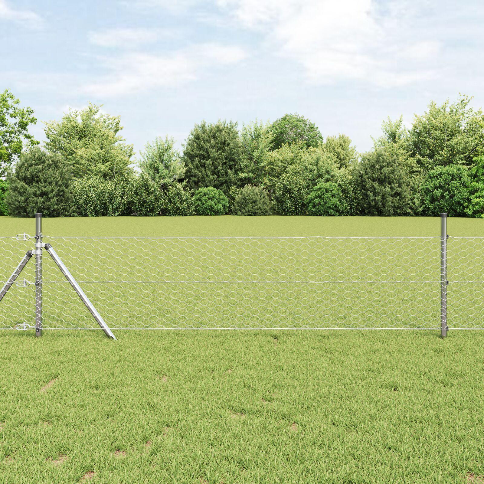 Hexagon hegn i galvaniseret stål - sølv, 0,8 × 25 m