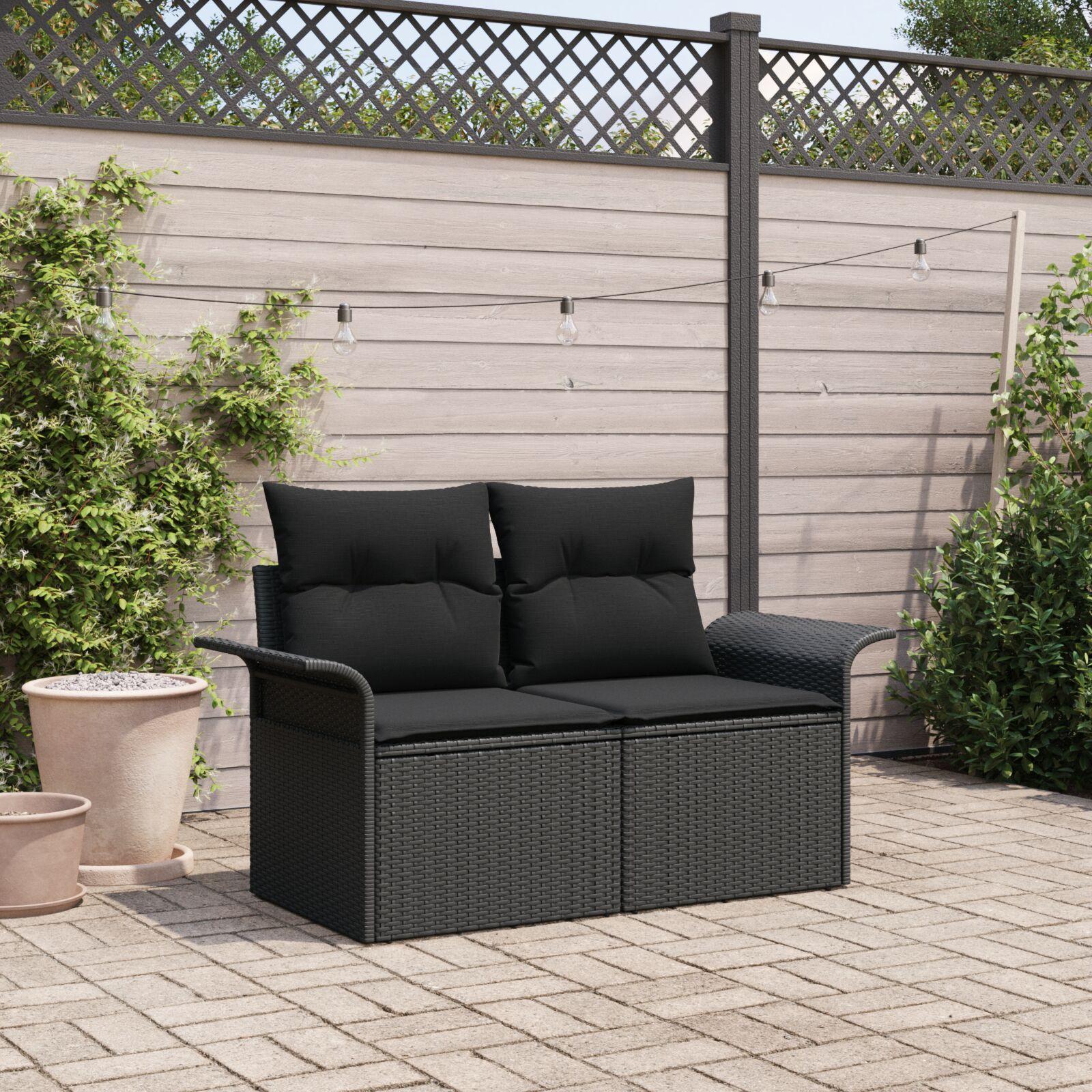Havemøbelsofa med pude Sort 141 x 62 x 69cm polyrattan