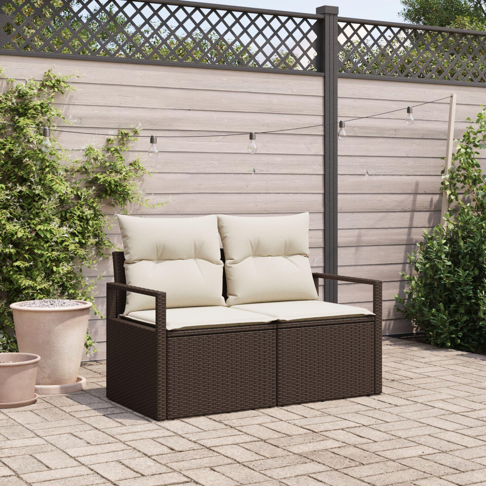 Havemøbelsofa Med Pude 120 X 62 X 69 Cm Polyrattan - Brun og cremefarvet