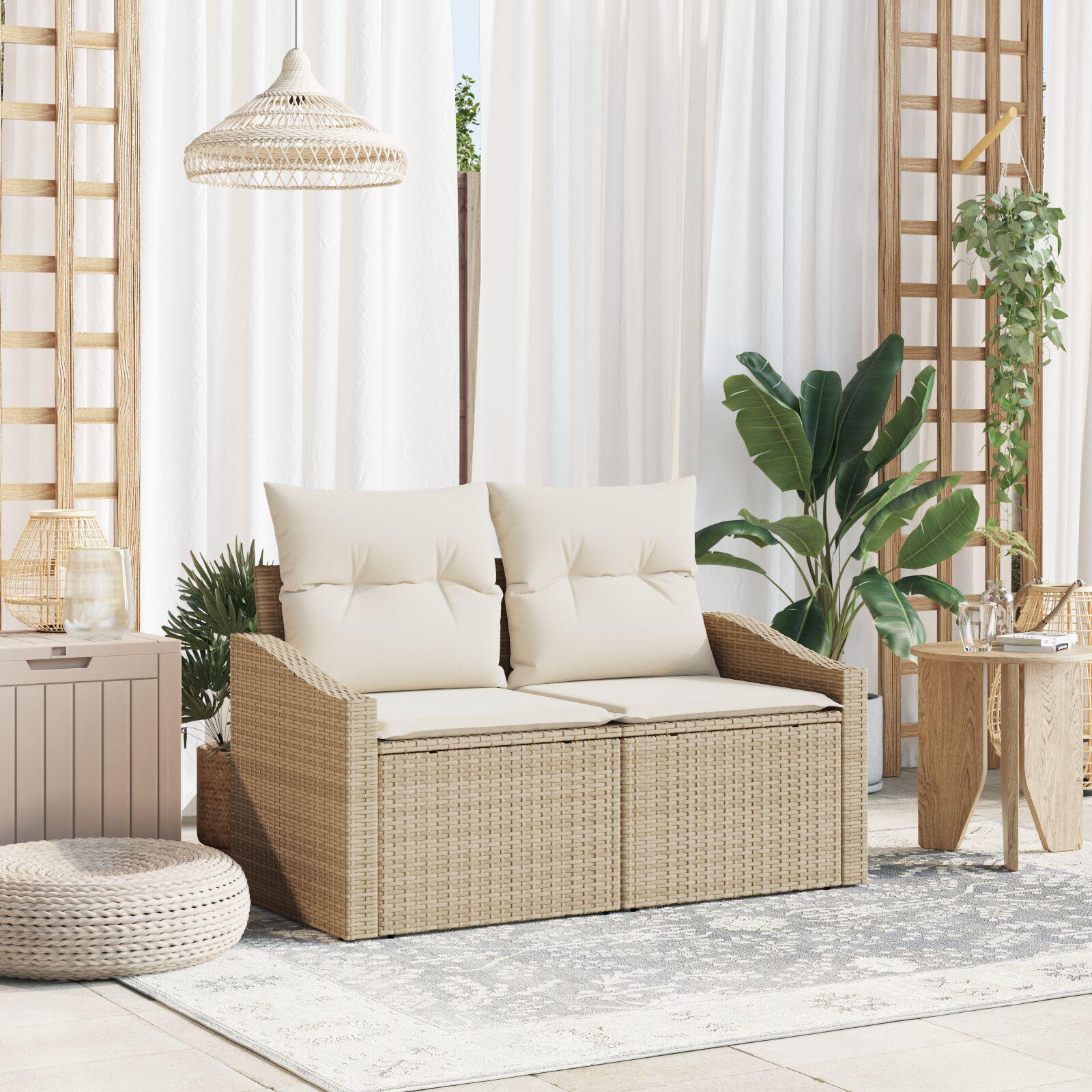 Havemøbelsofa med pude Beige 123 x 62 x 69cm polyrattan