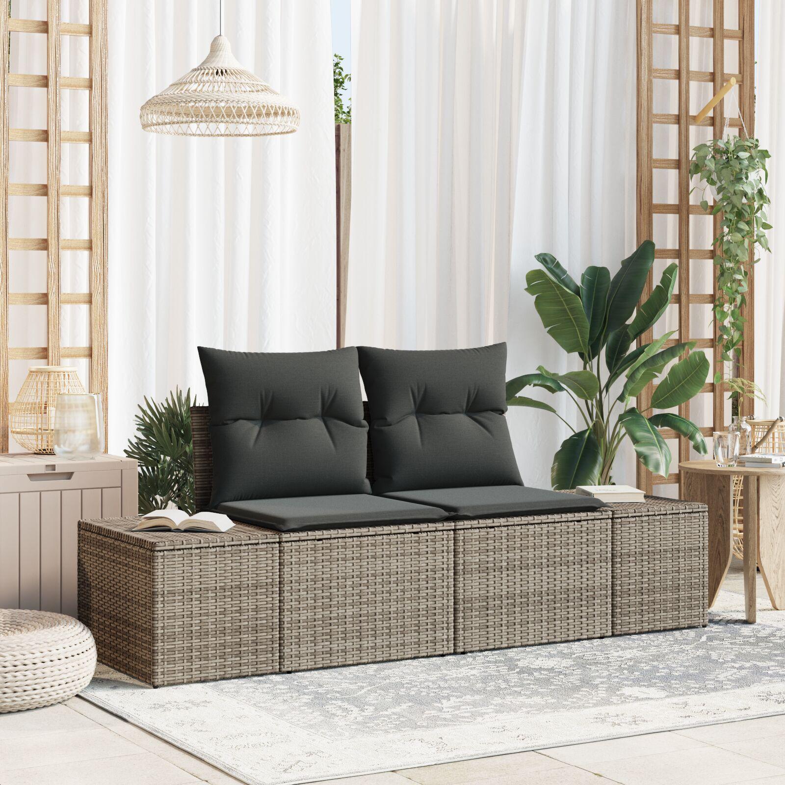 Havemøbelsofa i polyrattan med puder - grå, 184 × 62 × 69 cm