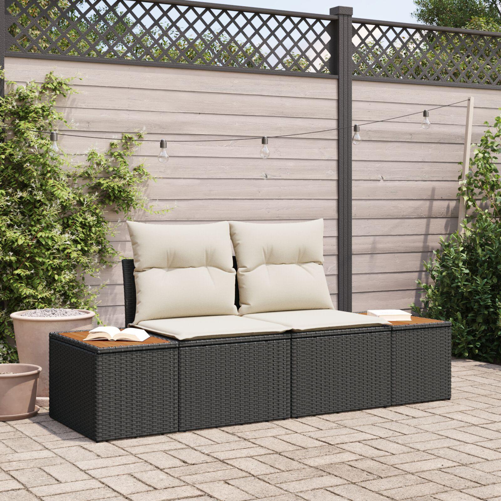 Havemøbelsofa i polyrattan - sort, 184 × 62 × 85 cm (2-personers)