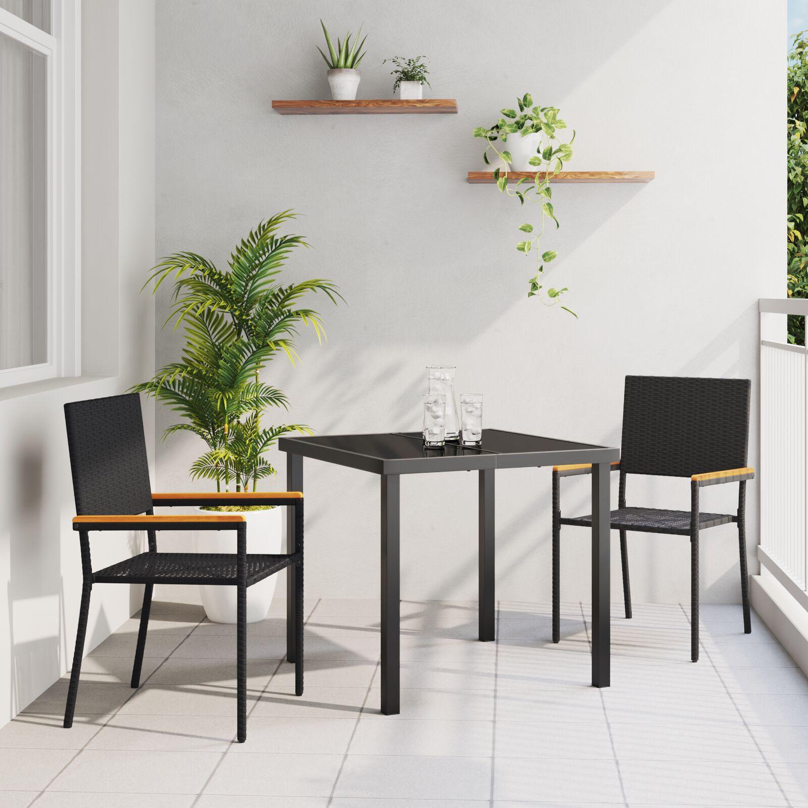 Have stabelstole 2 stk Sort og Brunt PE rattan, Solid akacietræ