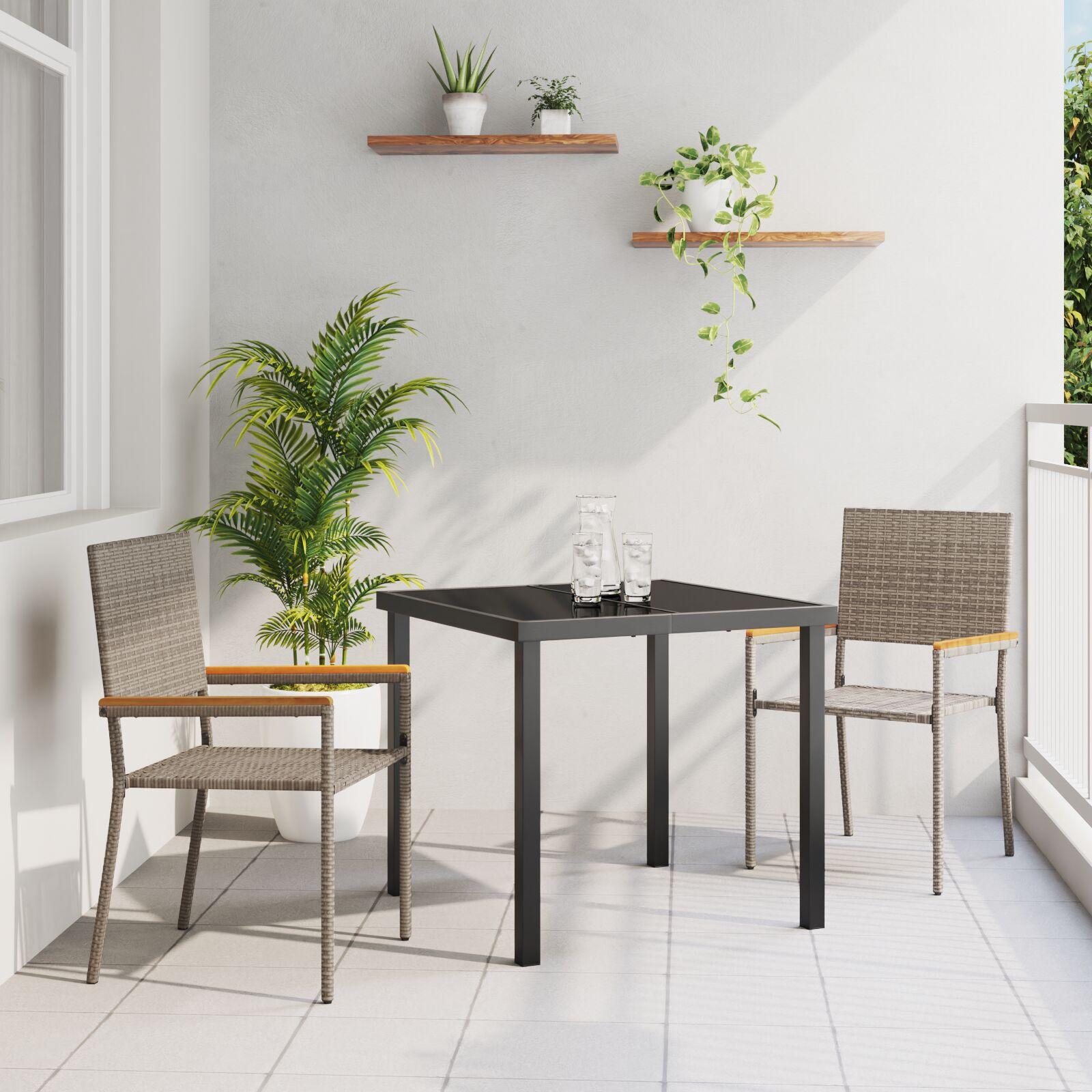 Have stabelstole 2 stk Grå og Brun PE rattan, Solid akacietræ