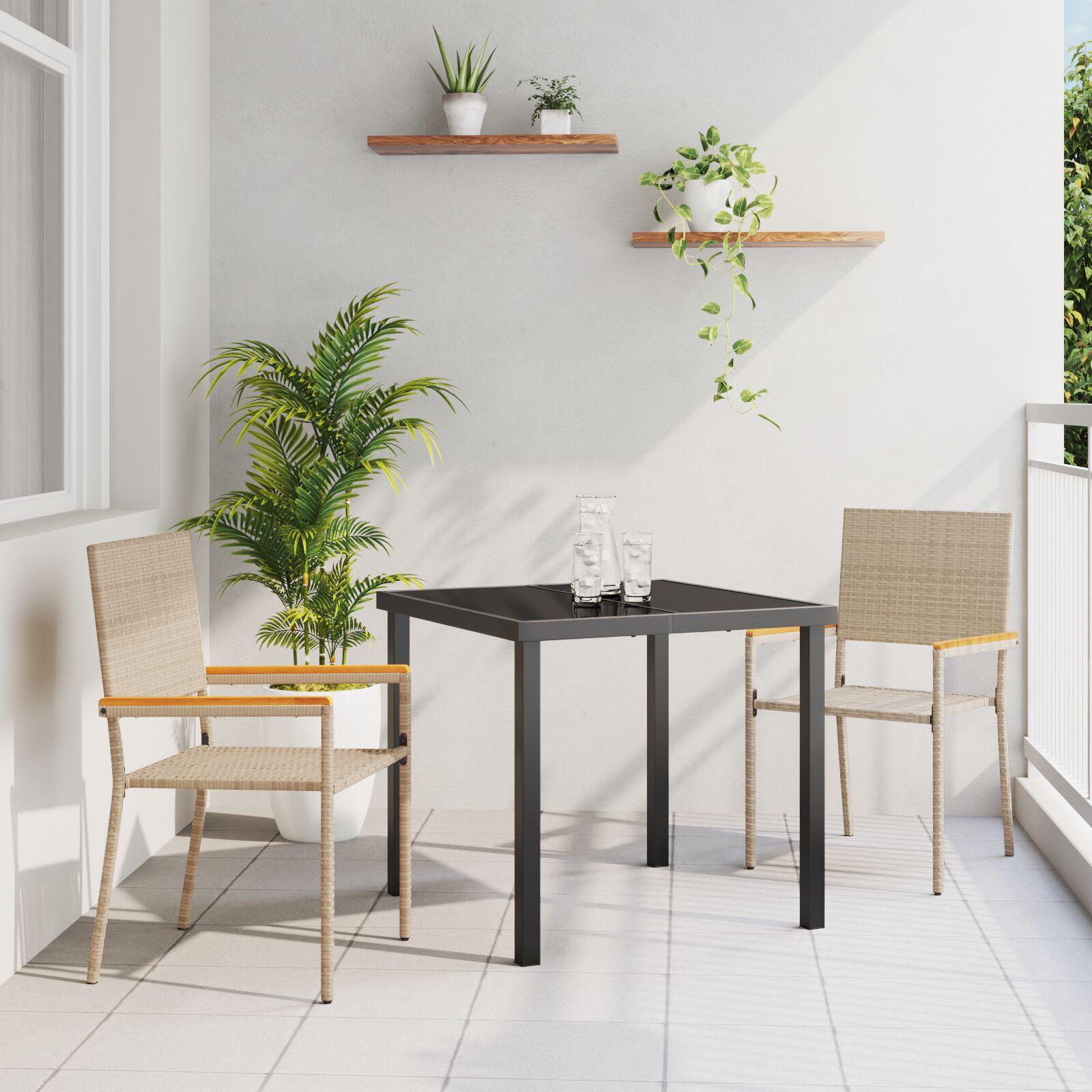 Have stabelstole 2 stk Creme og Brun PE rattan, Solid akacietræ