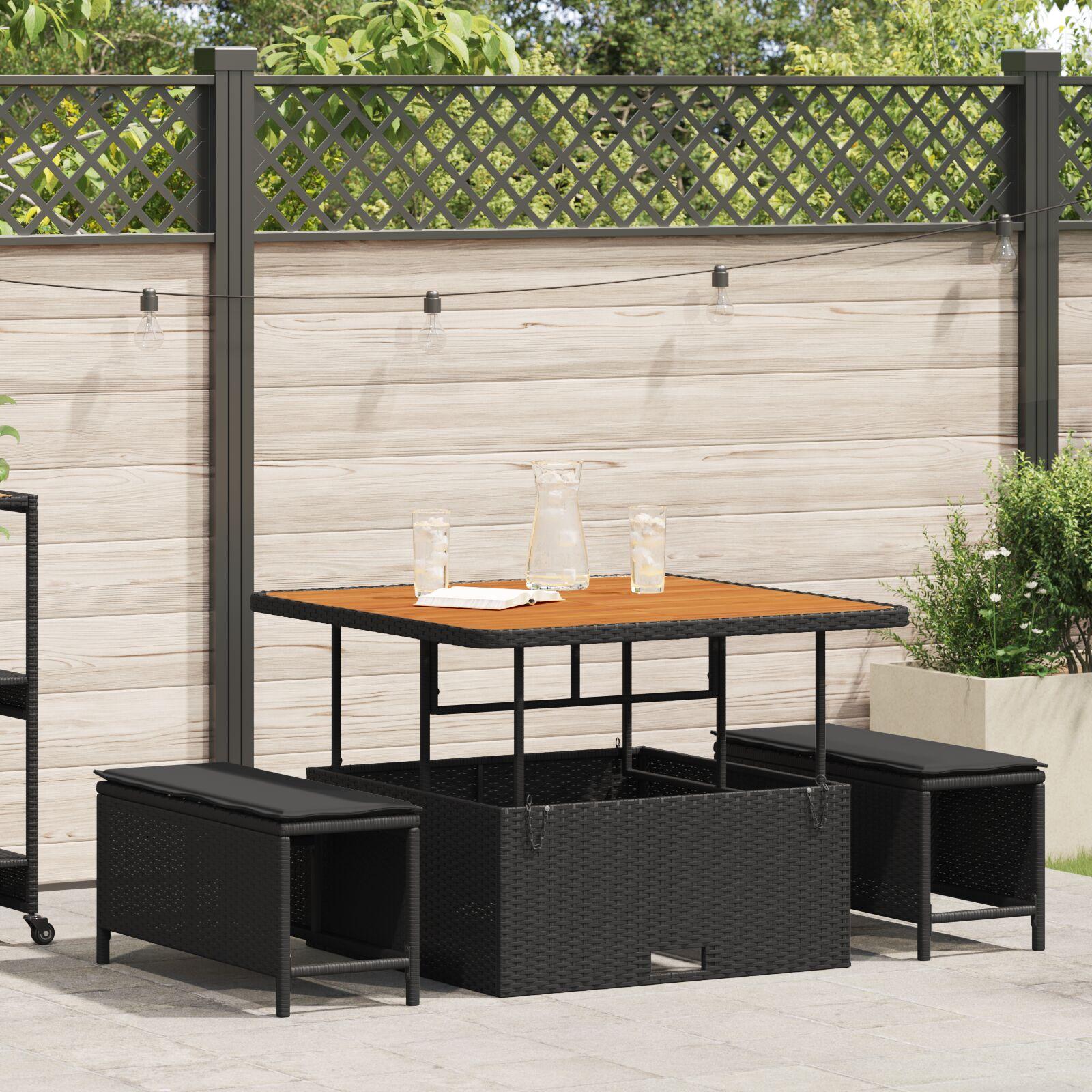Have spisebordssæt i sort polyrattan med akaciatop - 2 siddepladser