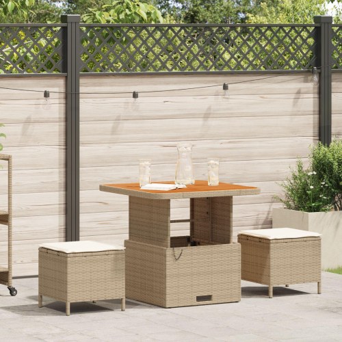 3-delt have spisebord sæt med puder beige poly rattan akacie