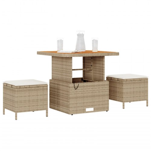 3-delt have spisebord sæt med puder beige poly rattan akacie