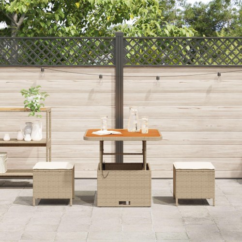 3-delt have spisebord sæt med puder beige poly rattan akacie