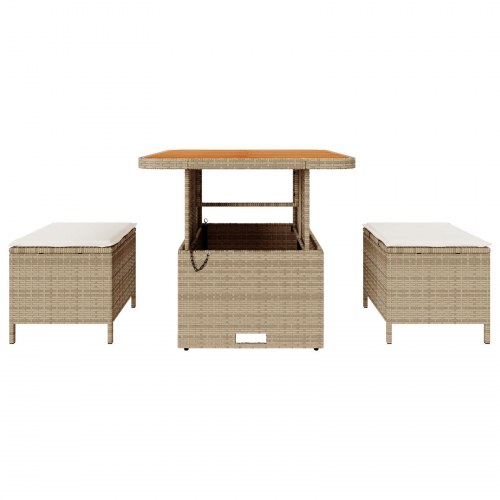 3-delt have spisebord sæt med puder beige poly rattan akacie