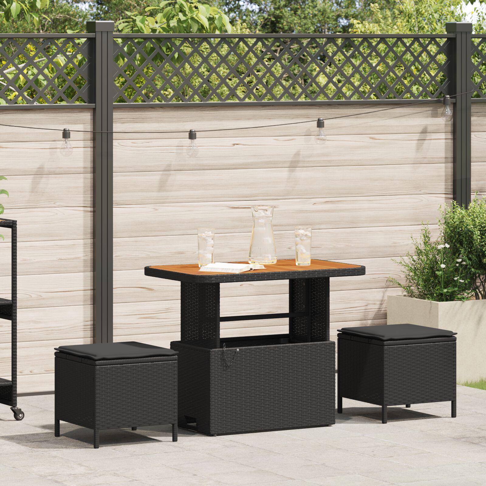 Have spisebordssæt i sort polyrattan med akaciatop - 2 pladser