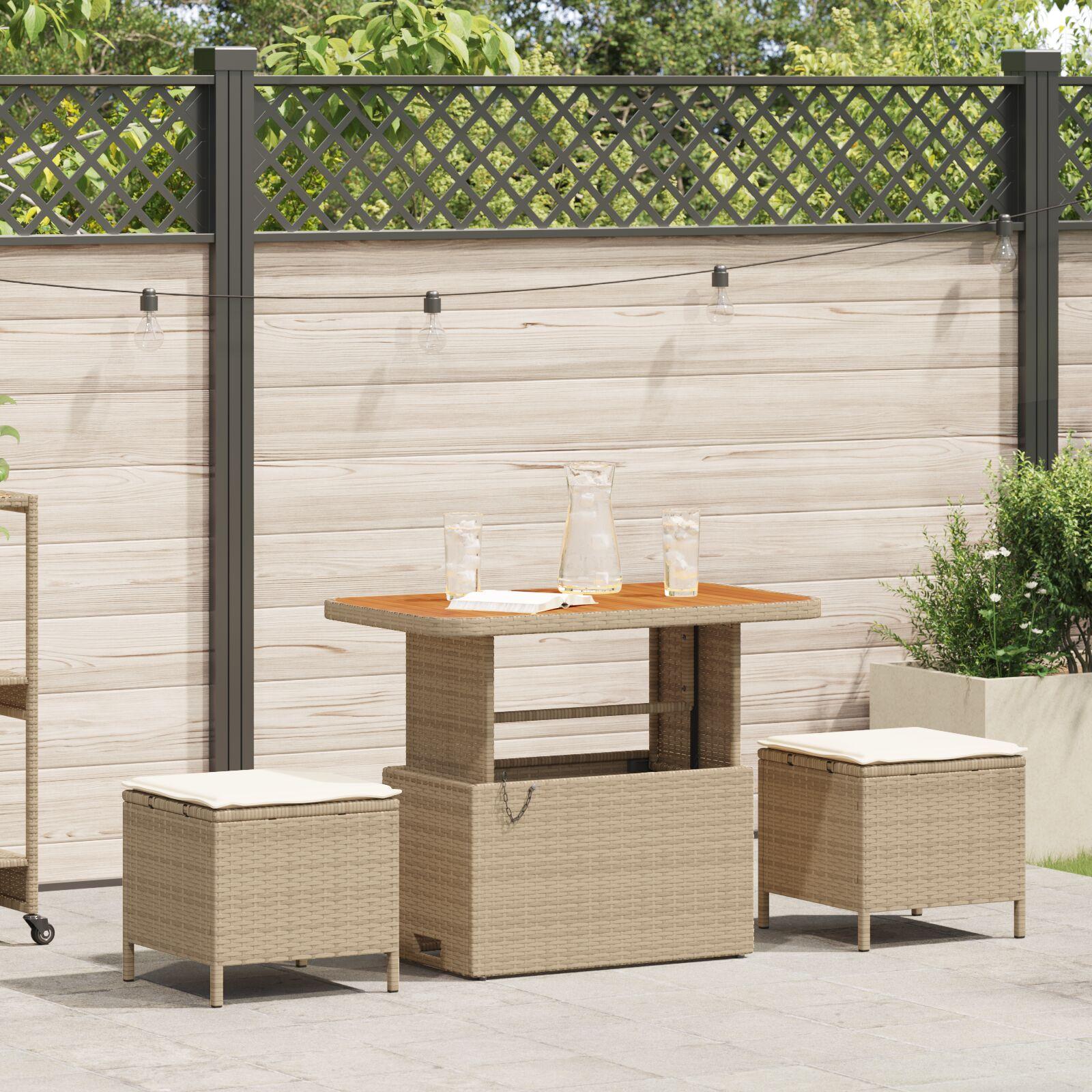 Have spisebordssæt i beige polyrattan med akaciatop - 2 personer