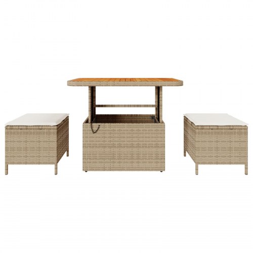 3 Deles Have Spisebord Sæt med Puder Beige Poly Rattan Akacietræ
