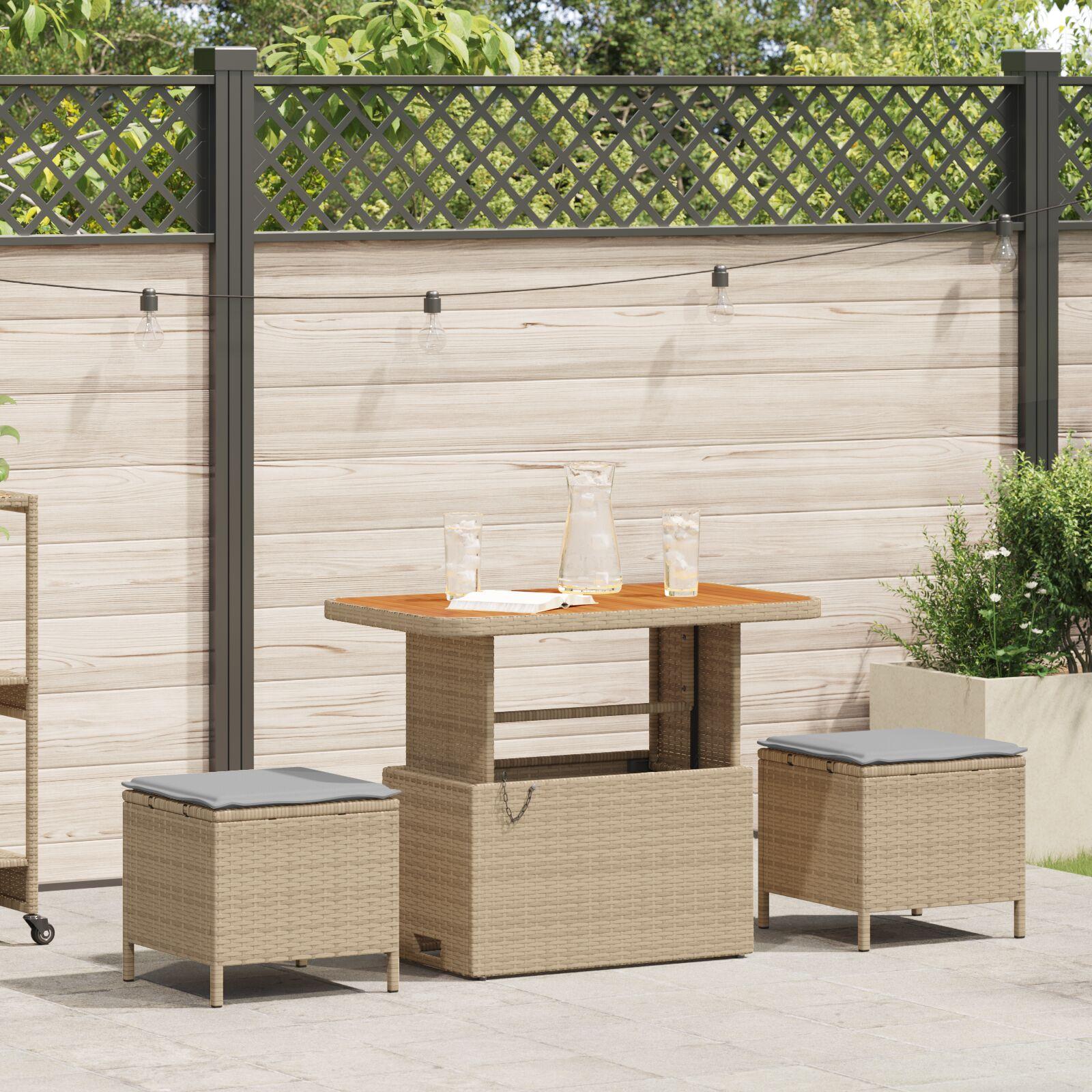 Have spisebordssæt i beige polyrattan med akacietræ - 2 pladser