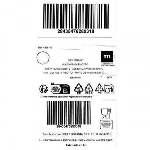 Albus pastaskål Ø 28 cm - 6 stk.