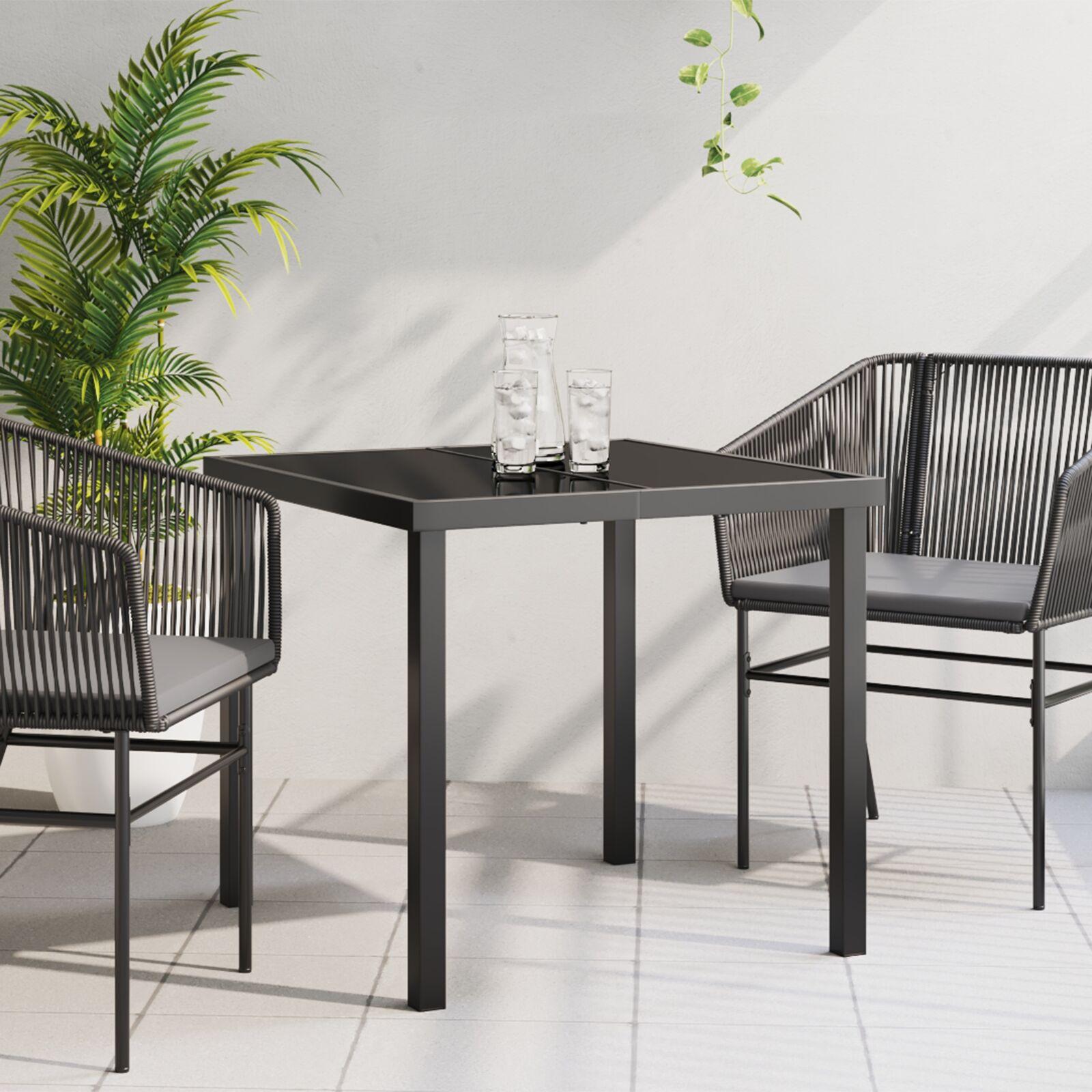 Havebord i metal med hærdet glas - sort 80 × 80 × 73 cm