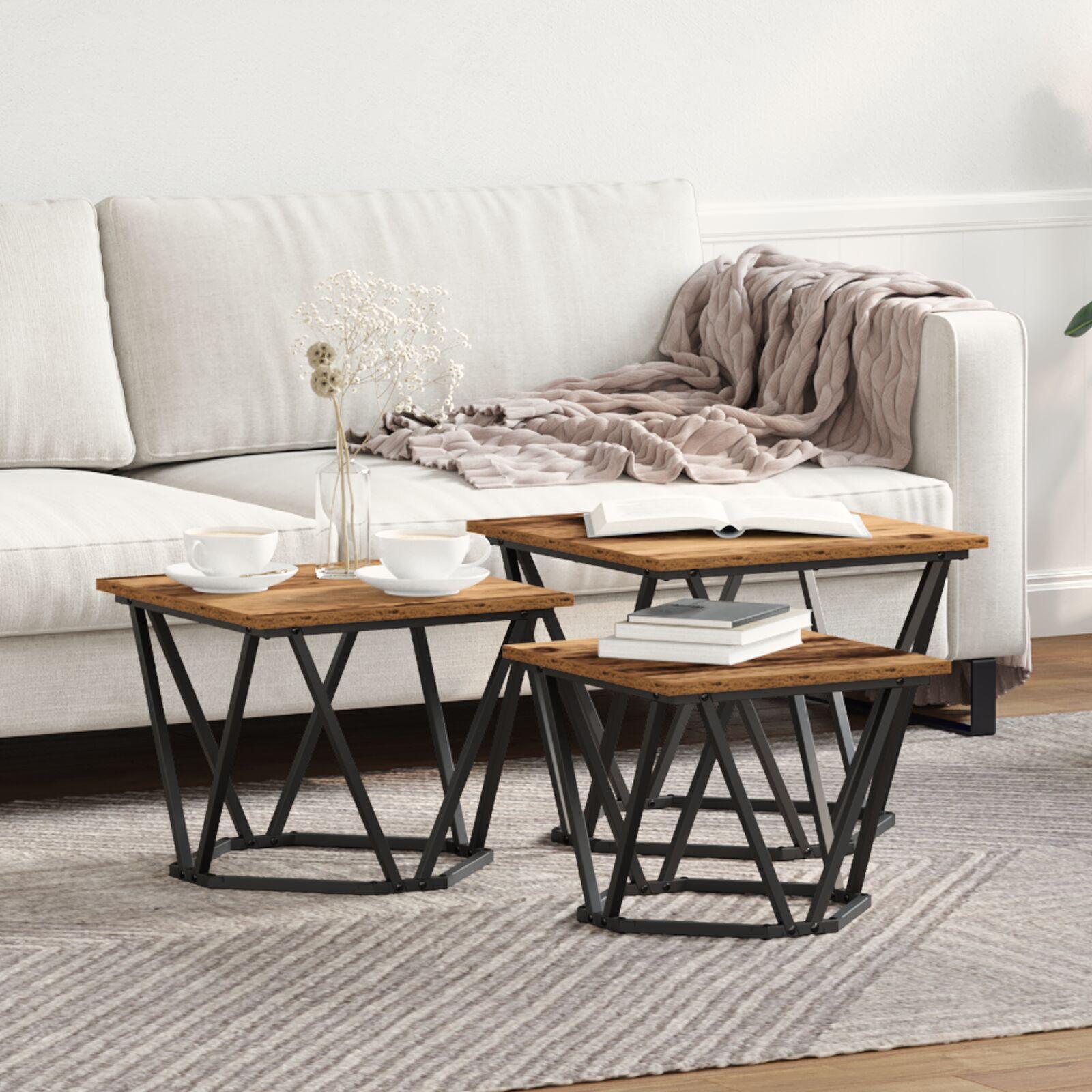 Sofabord 3 stk Gammelt træ 50 x 50 x 40 cm Ingeniørtræ og stål