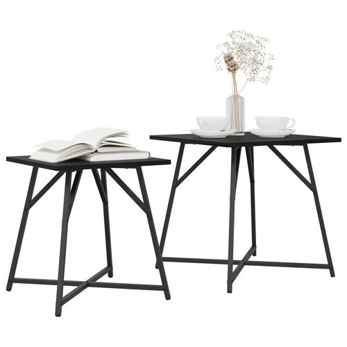 Sidebord 2 stk Sort Egetræ, Ingeniørtræ og Metal
